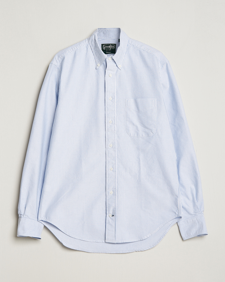 Heren |  | Gitman Vintage | Button Down Striped Oxford Shirt Light Blue