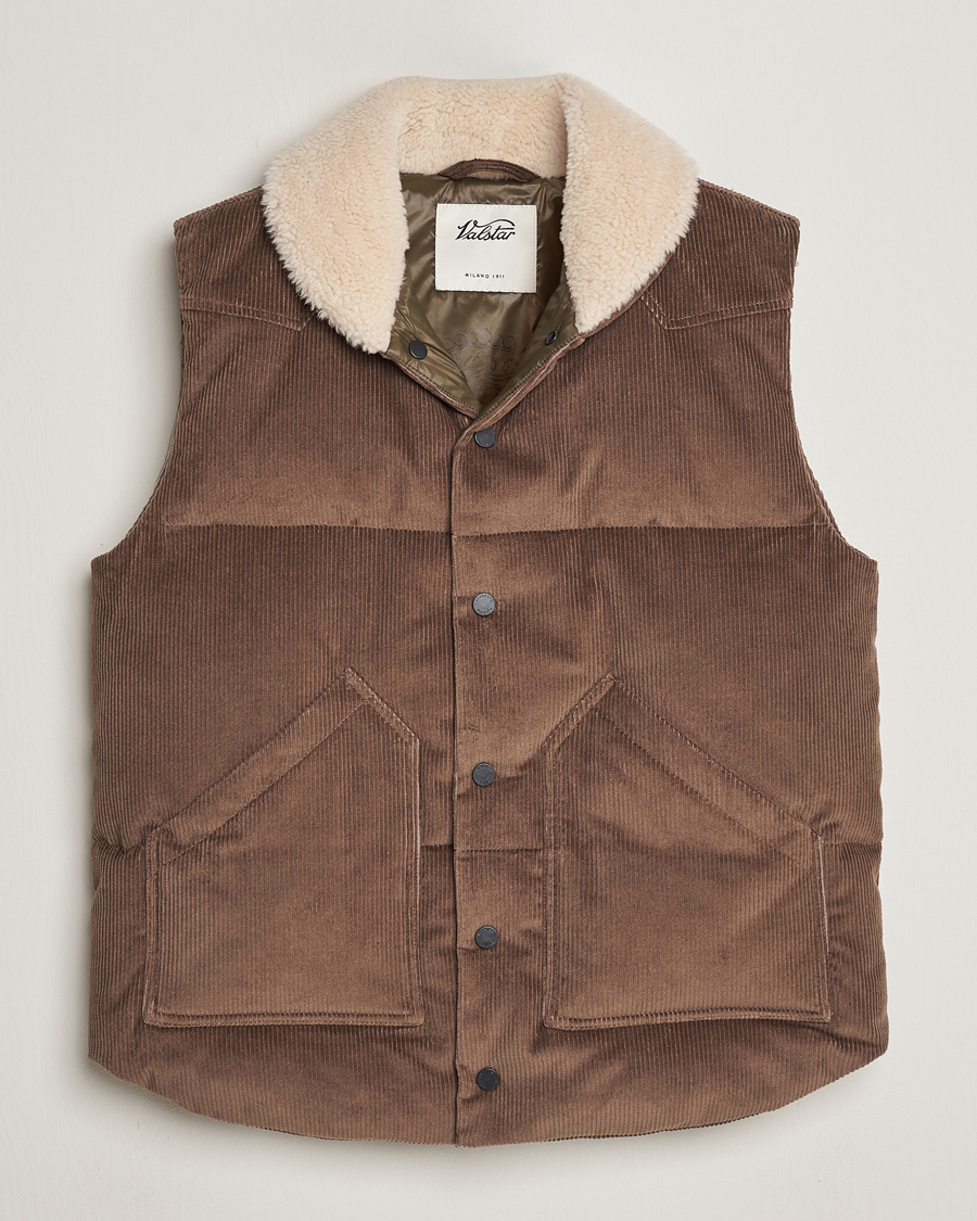 Heren | Jassen | Valstar | Corduroy Shearling Collar Down Vest Brown