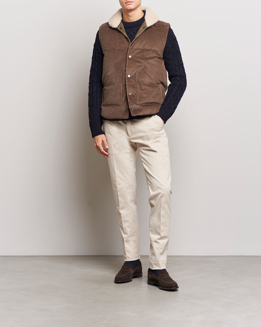 Heren | Jassen | Valstar | Corduroy Shearling Collar Down Vest Brown