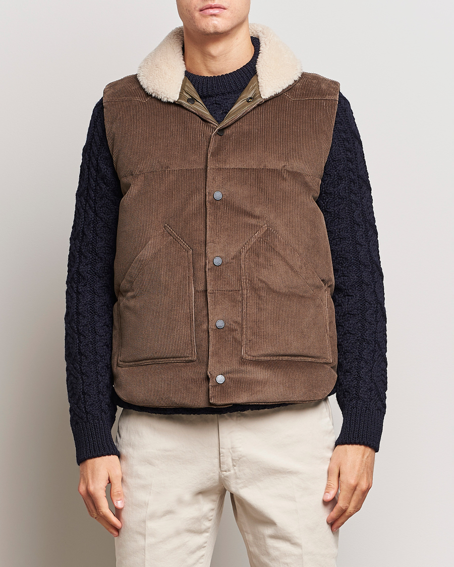 Heren | Jassen | Valstar | Corduroy Shearling Collar Down Vest Brown