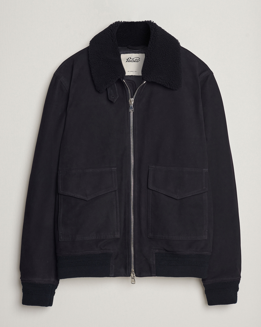 Heren | Jassen | Valstar | Shearling Collar Suede Bomber Navy