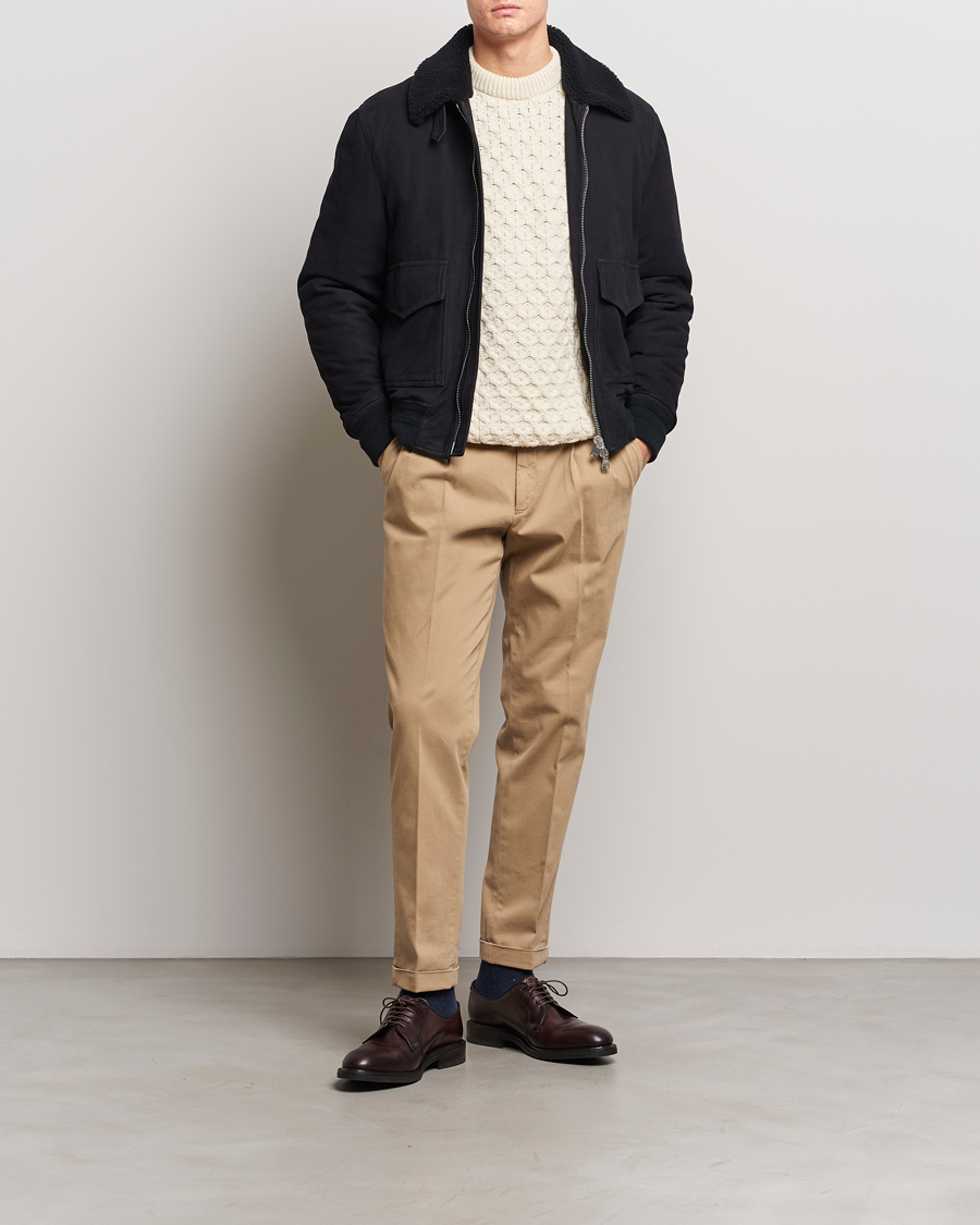 Heren | Jassen | Valstar | Shearling Collar Suede Bomber Navy