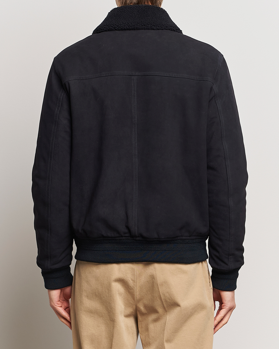 Heren | Jassen | Valstar | Shearling Collar Suede Bomber Navy