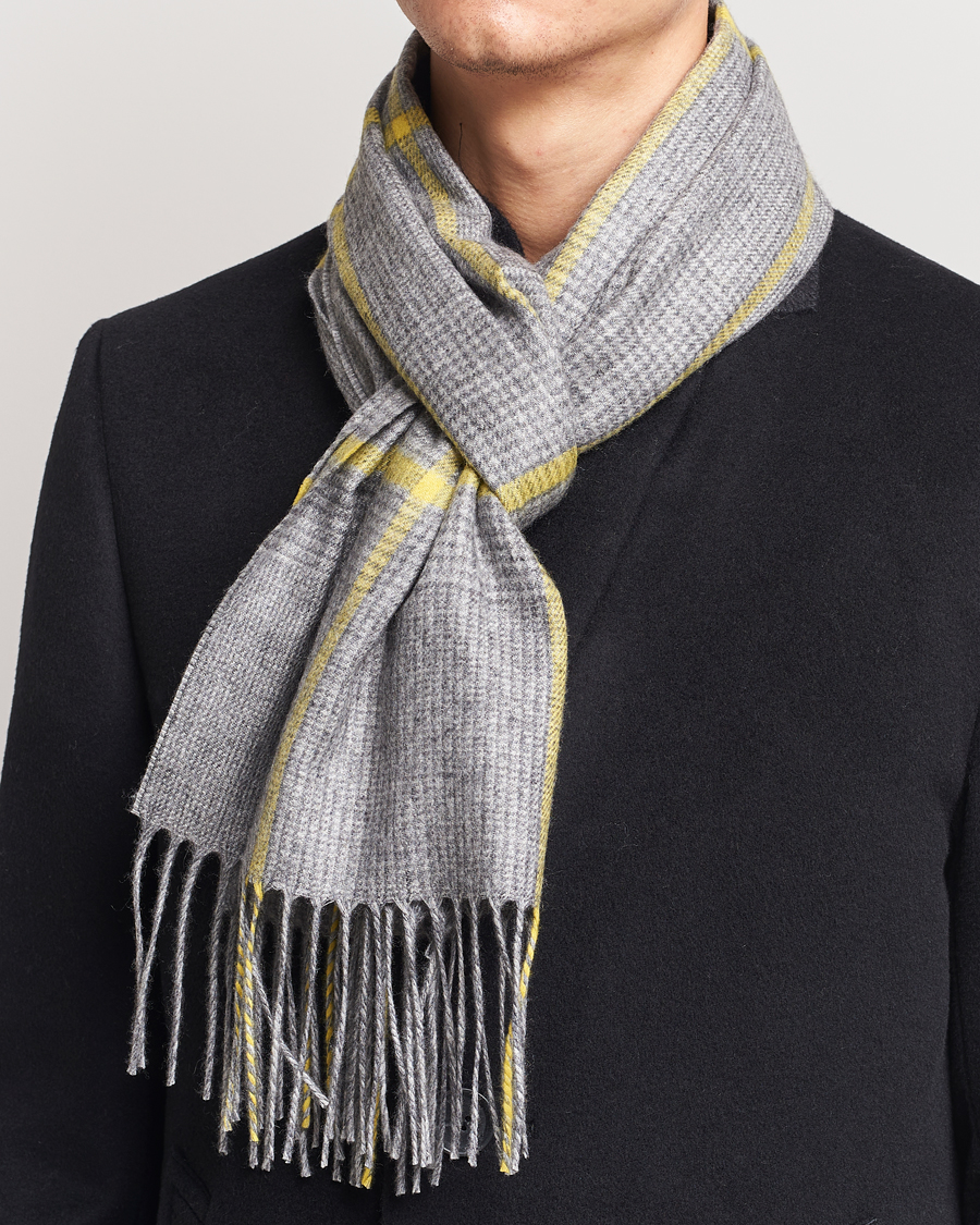 Heren |  | Piacenza Cashmere | Cashmere/Silk Glencheck Scarf Grey/Yellow