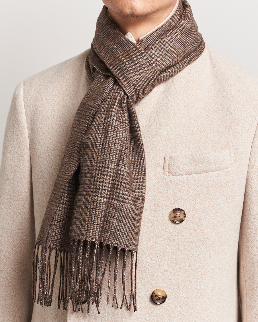 Heren |  | Piacenza Cashmere | Cashmere/Silk Glencheck Scarf Dark Brown