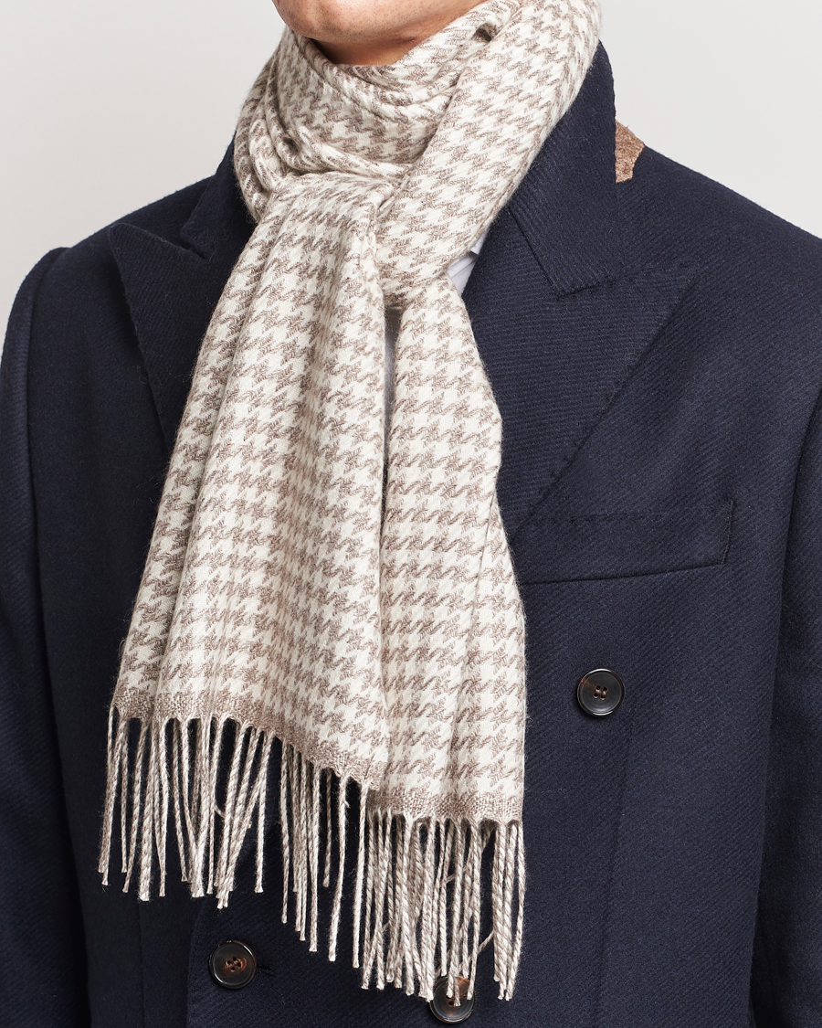 Heren |  | Piacenza Cashmere | Cashmere/Silk Houndstooth Scarf Beige