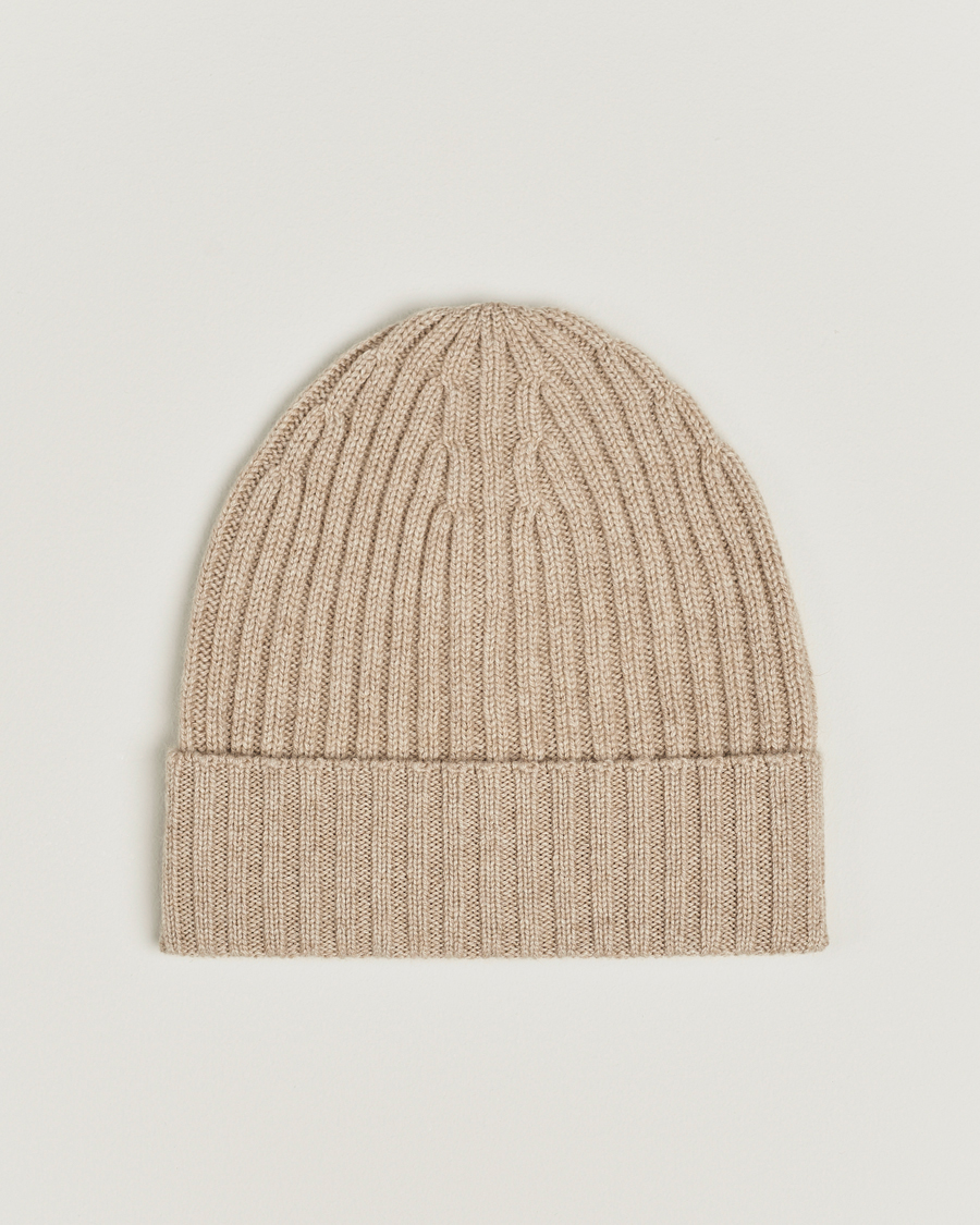 Heren | Piacenza Cashmere Ribbed Cashmere Beanie Light Beige | Piacenza Cashmere | Ribbed Cashmere Beanie Light Beige