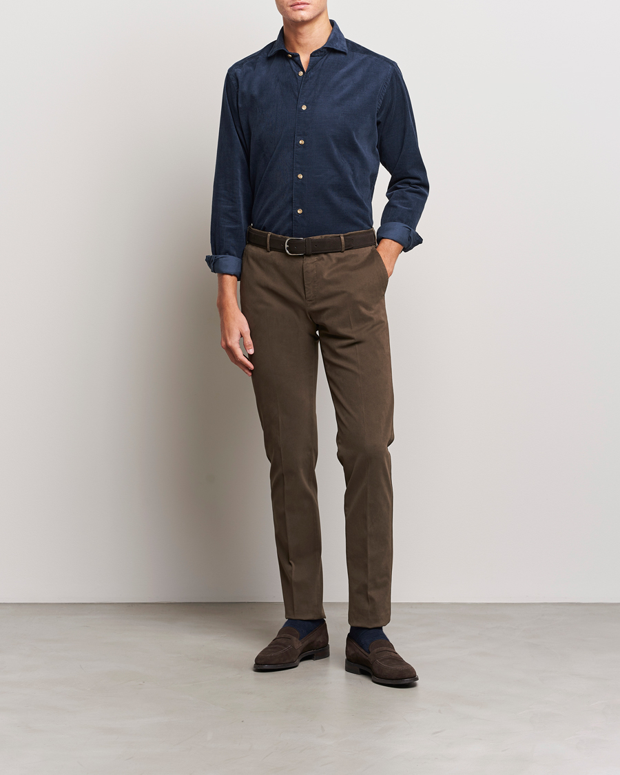 Heren | Overhemden | Eton | Slim Fit Fine Wale Corduroy Shirt Navy Blue