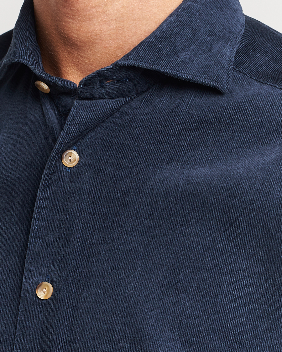 Heren | Overhemden | Eton | Slim Fit Fine Wale Corduroy Shirt Navy Blue