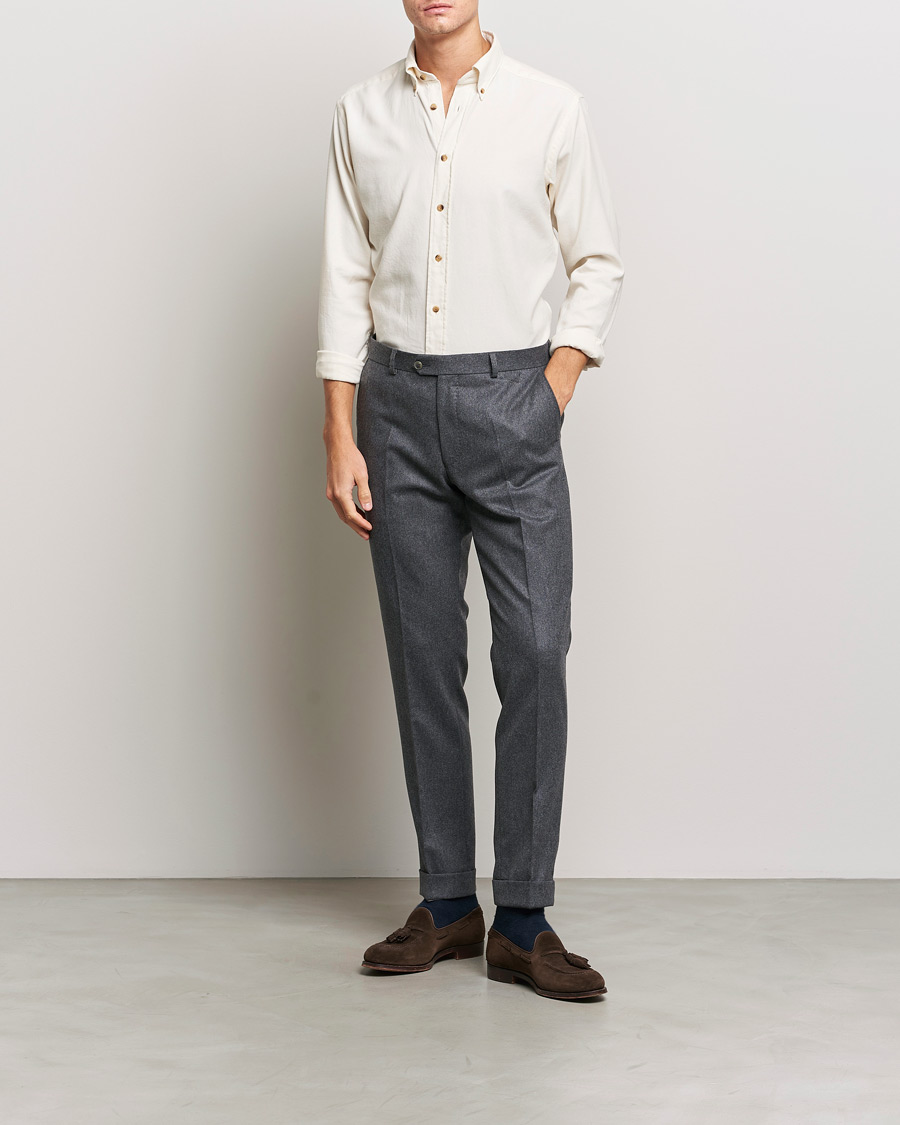 Heren | Overhemden | Eton | Slim Fit Twill Flannel Shirt Off White