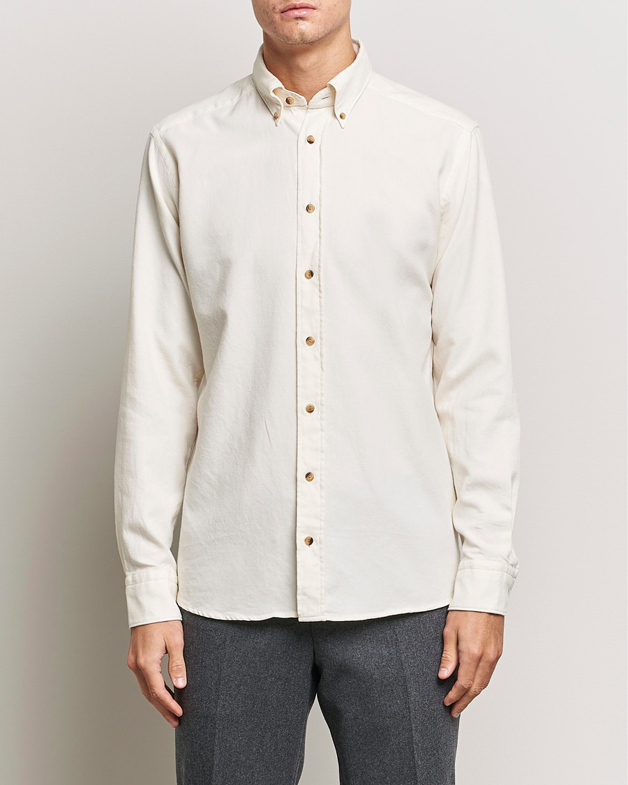 Heren |  | Eton | Slim Fit Twill Flannel Shirt Off White