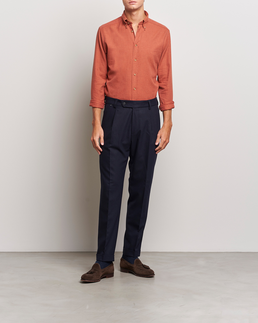Heren | Overhemden | Eton | Slim Fit Twill Flannel Shirt Rust Red
