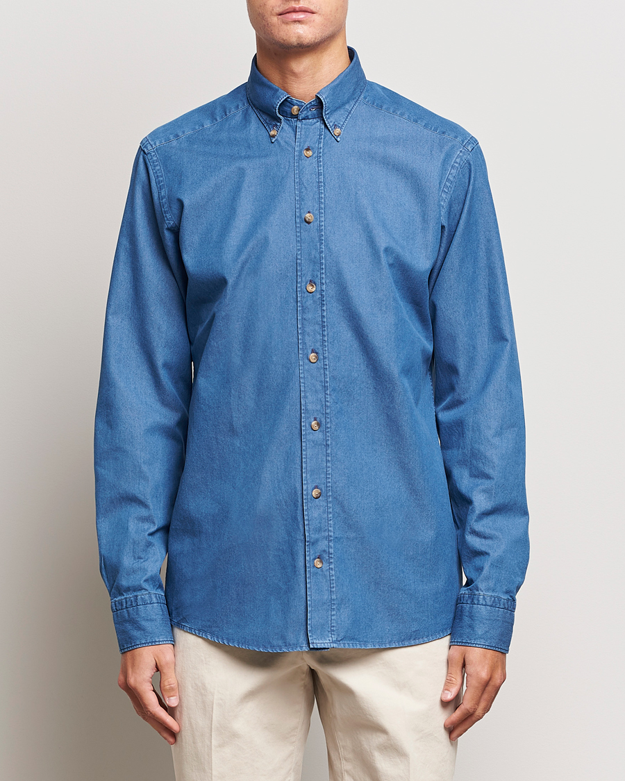 Heren |  | Eton | Slim Fit Denim Shirt Blue