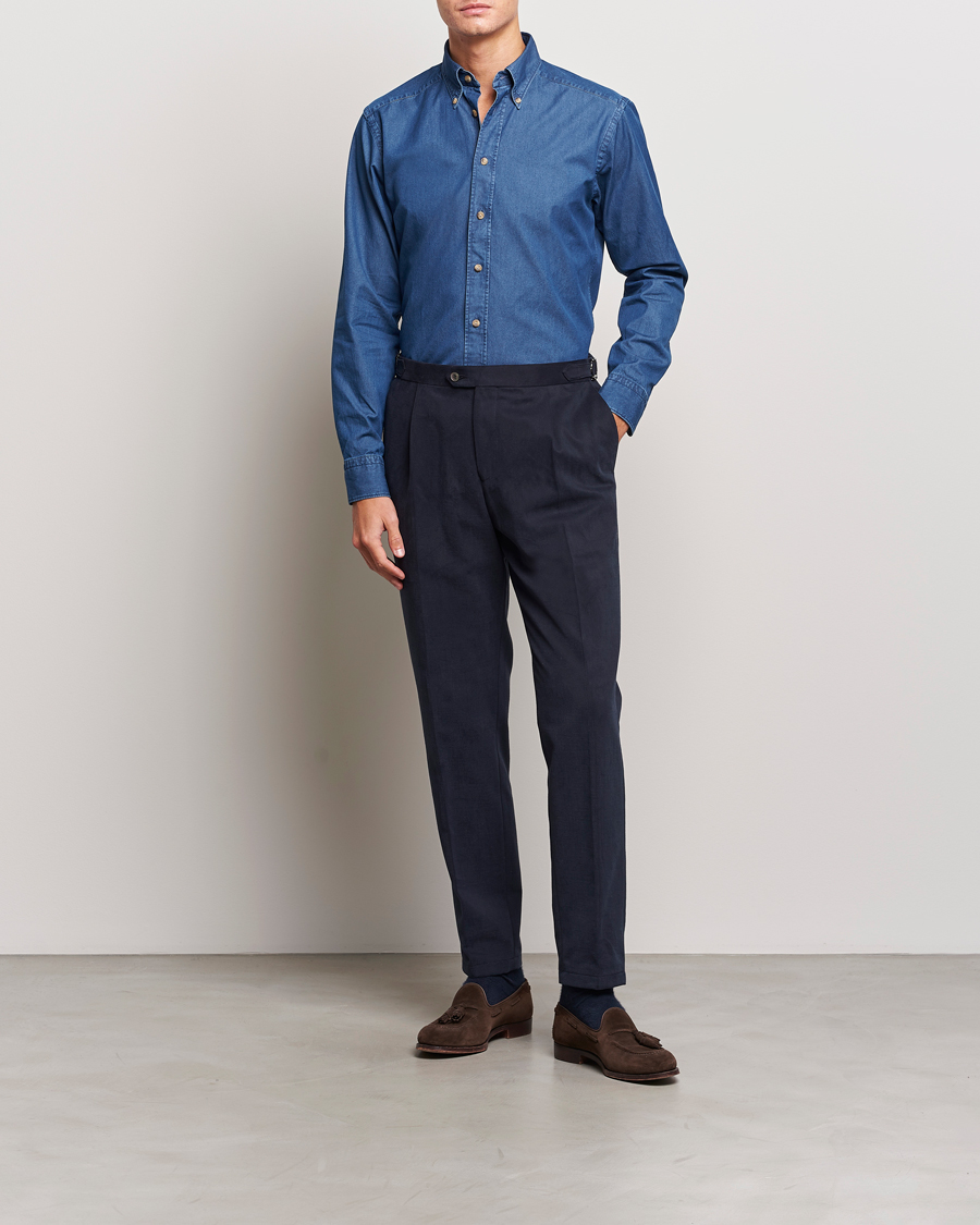 Heren | Overhemden | Eton | Slim Fit Denim Shirt Dark Blue