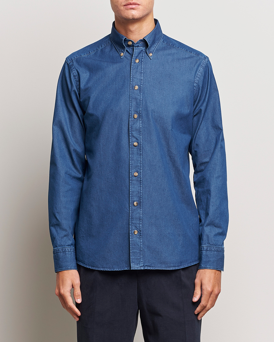 Heren | Overhemden | Eton | Slim Fit Denim Shirt Dark Blue