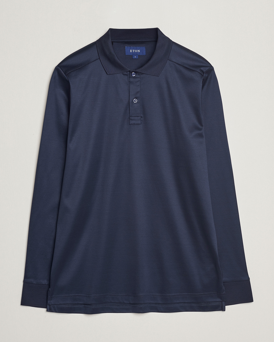 Heren | Truien | Eton | Filo Di Scozia Long Sleeve Polo Navy Blue