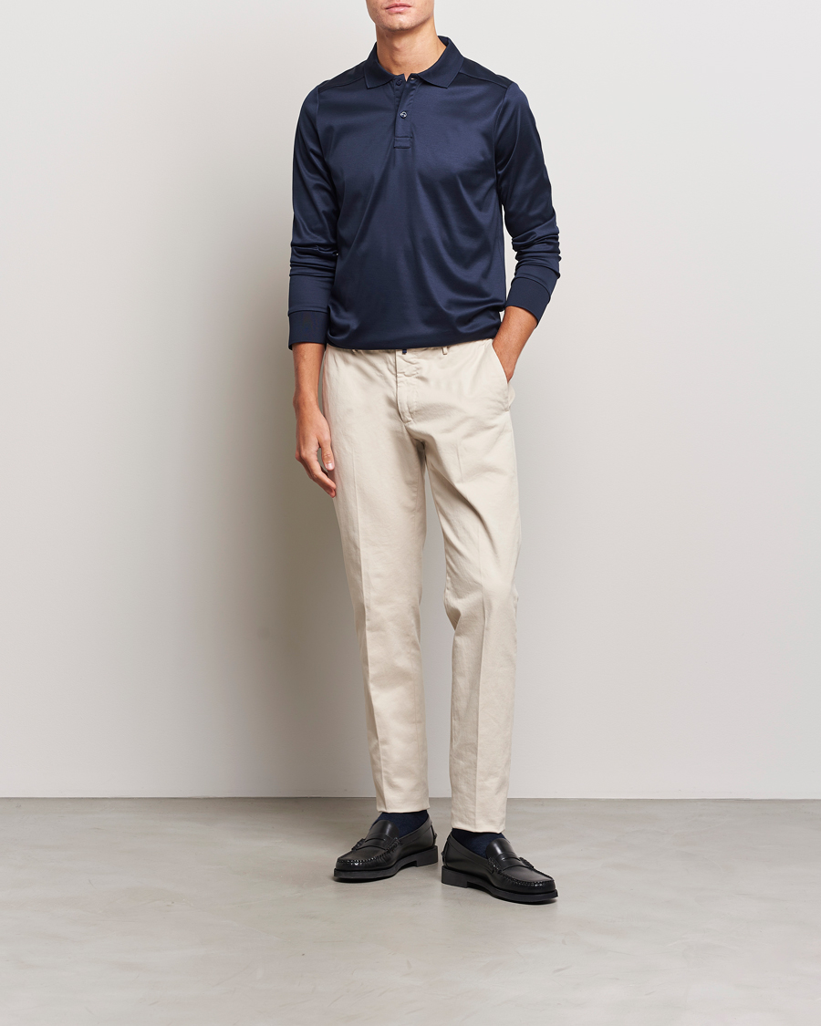 Heren | Truien | Eton | Filo Di Scozia Long Sleeve Polo Navy Blue