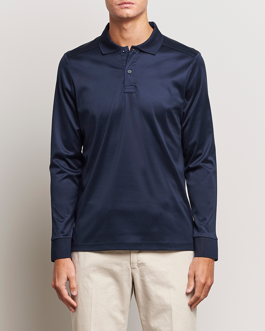 Heren | Truien | Eton | Filo Di Scozia Long Sleeve Polo Navy Blue