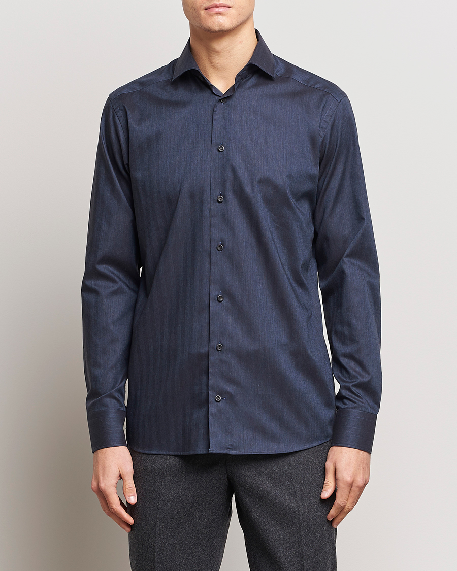 Heren | Overhemden | Eton | Slim Fit Wrinkle Free Flannel Shirt Navy Blue