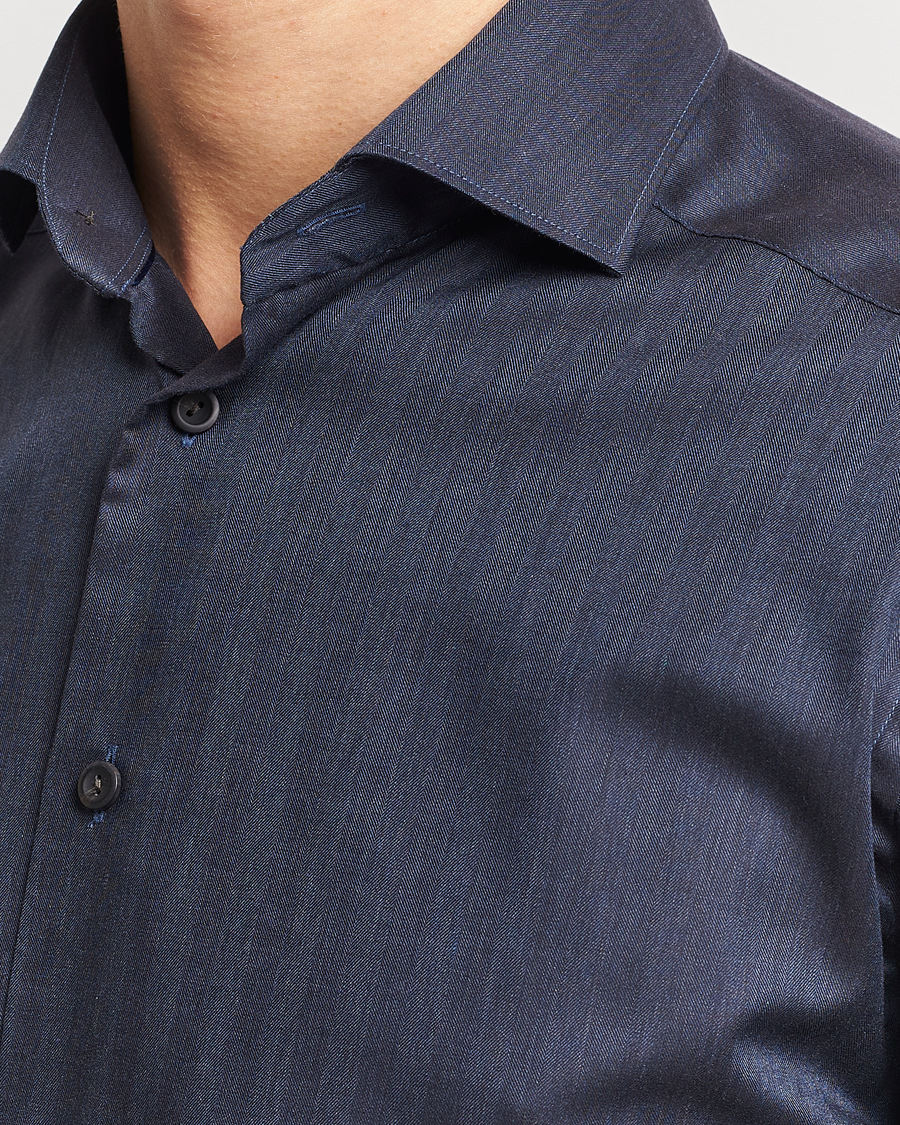 Heren | Overhemden | Eton | Slim Fit Wrinkle Free Flannel Shirt Navy Blue