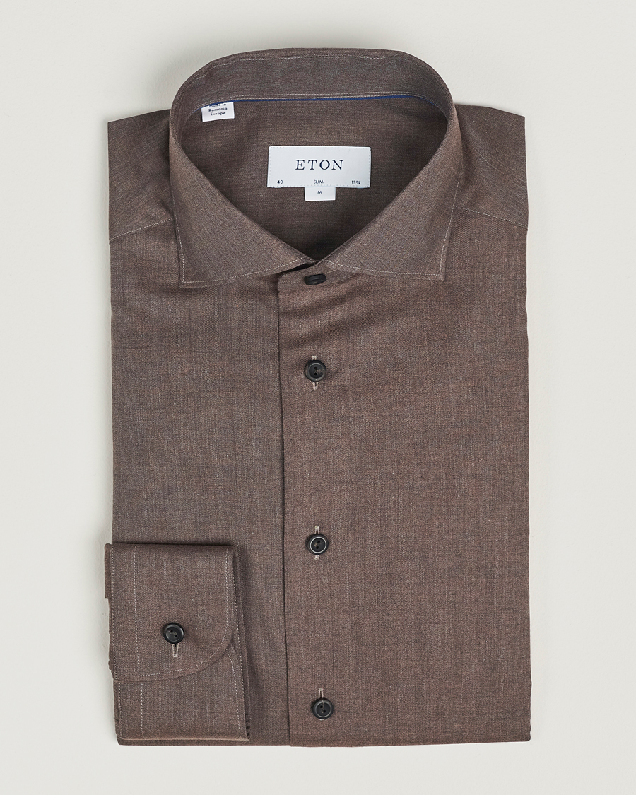 Heren | Overhemden | Eton | Slim Fit Wrinkle Free Flannel Shirt Dark Brown