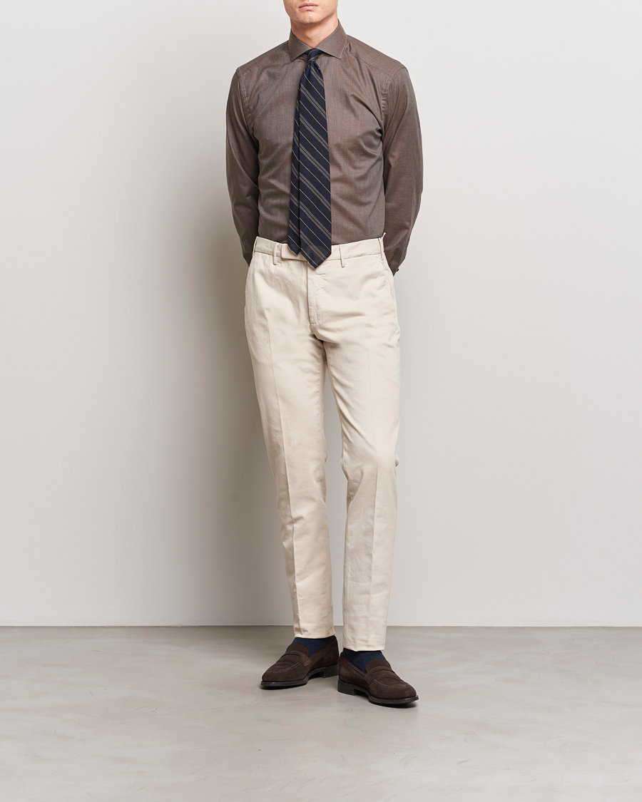 Heren | Overhemden | Eton | Slim Fit Wrinkle Free Flannel Shirt Dark Brown