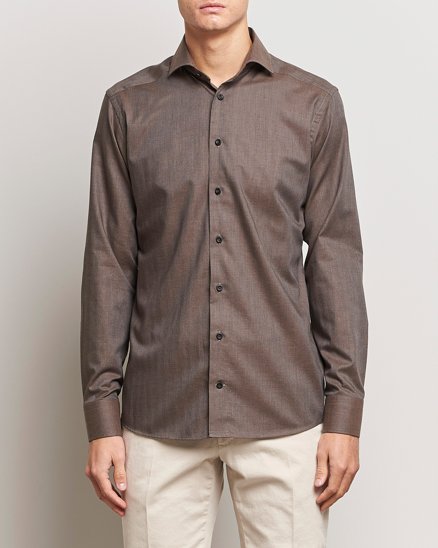 Heren | Overhemden | Eton | Slim Fit Wrinkle Free Flannel Shirt Dark Brown