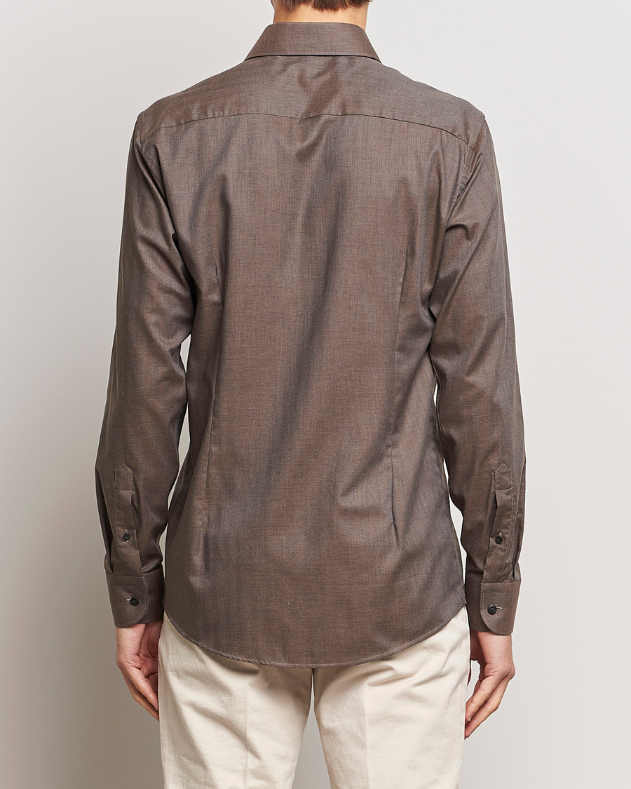 Heren | Overhemden | Eton | Slim Fit Wrinkle Free Flannel Shirt Dark Brown
