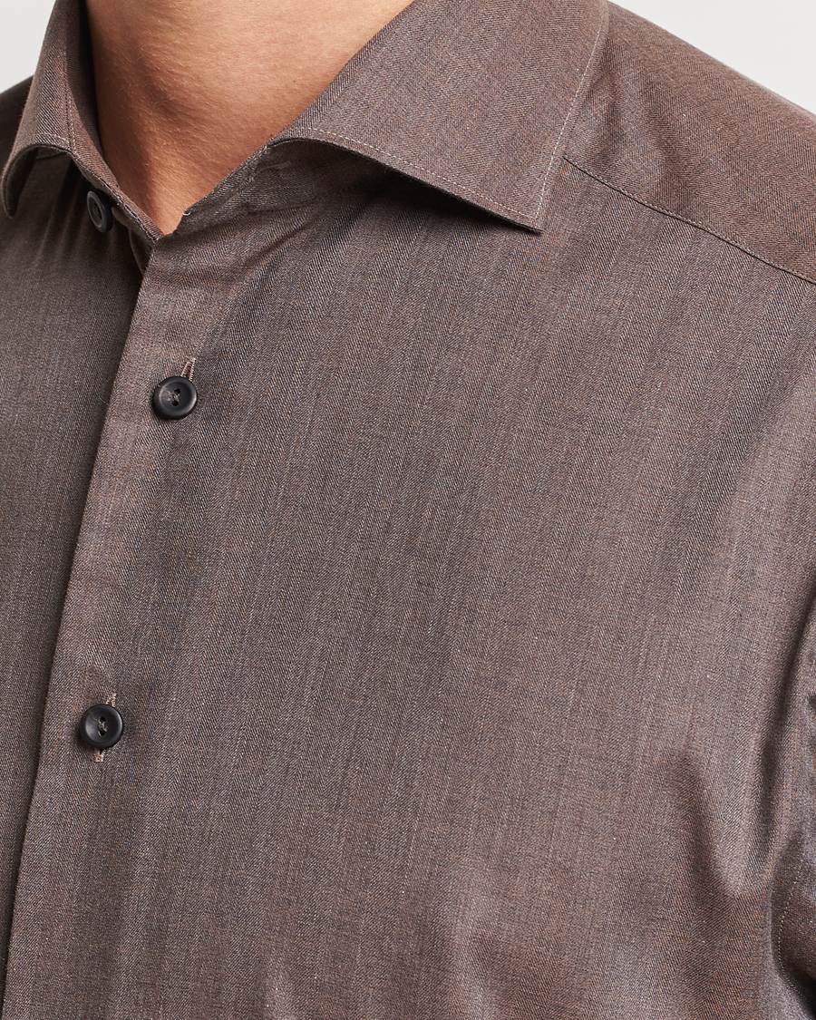 Heren | Overhemden | Eton | Slim Fit Wrinkle Free Flannel Shirt Dark Brown