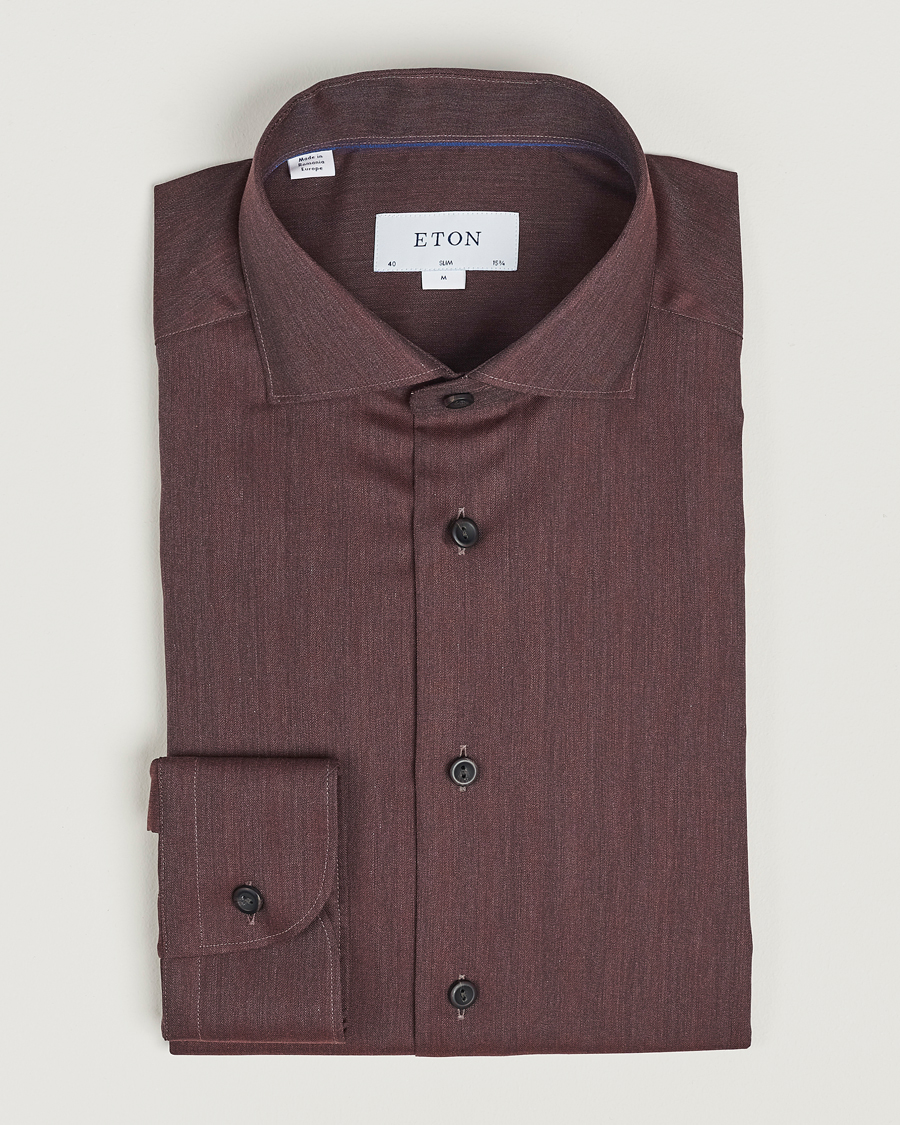 Heren | Overhemden | Eton | Slim Fit Wrinkle Free Flannel Shirt Burgundy