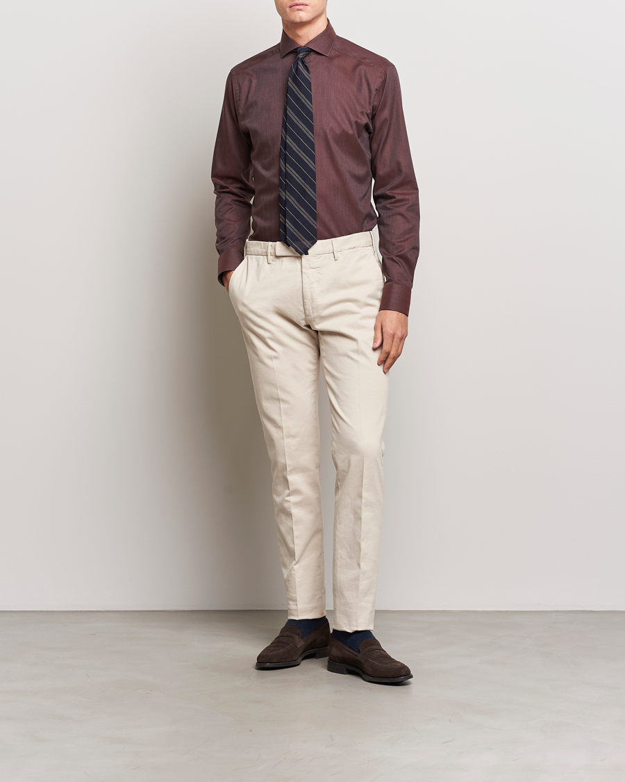 Heren | Overhemden | Eton | Slim Fit Wrinkle Free Flannel Shirt Burgundy