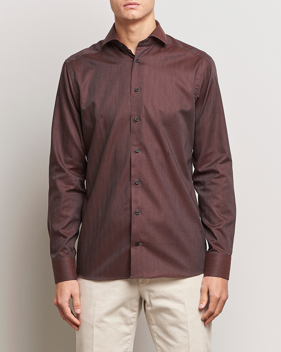 Heren | Overhemden | Eton | Slim Fit Wrinkle Free Flannel Shirt Burgundy