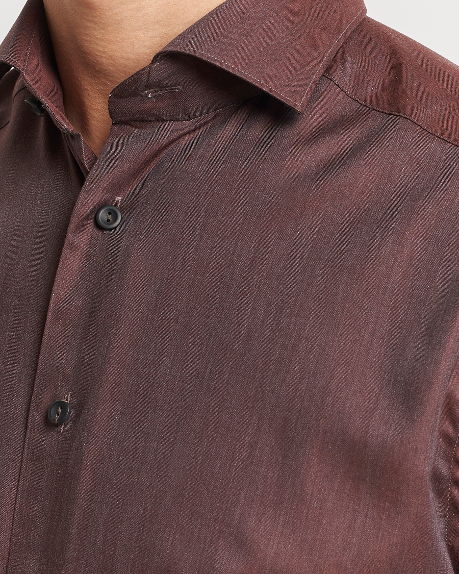 Heren | Overhemden | Eton | Slim Fit Wrinkle Free Flannel Shirt Burgundy