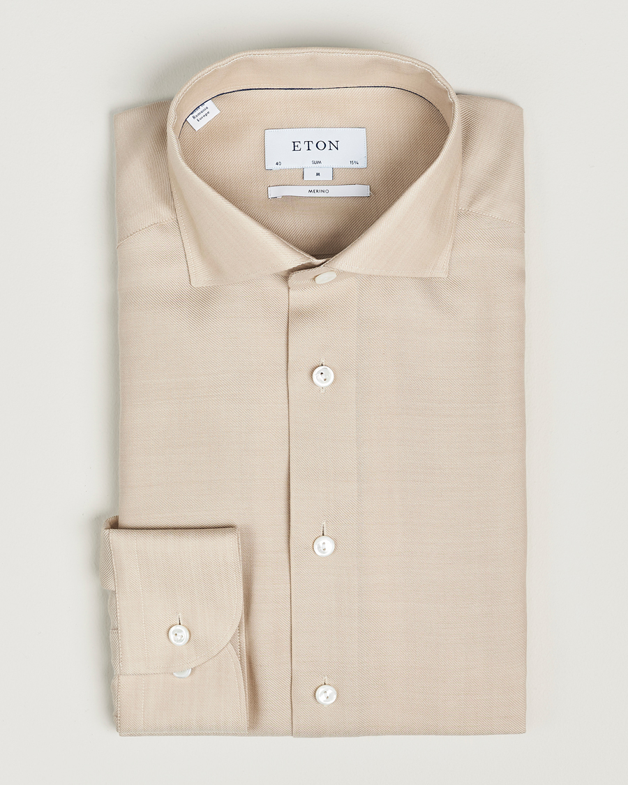 Heren | Overhemden | Eton | Slim Fit Merino Shirt Beige