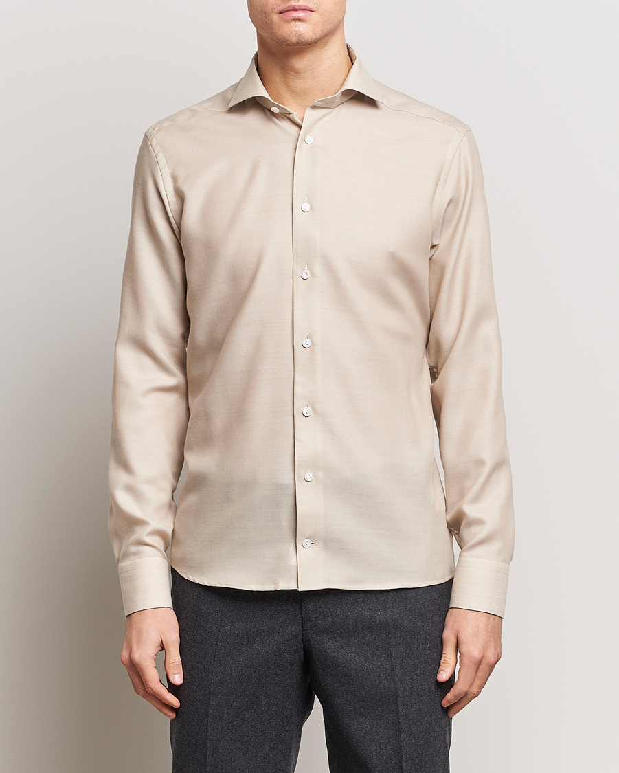 Heren | Overhemden | Eton | Slim Fit Merino Shirt Beige