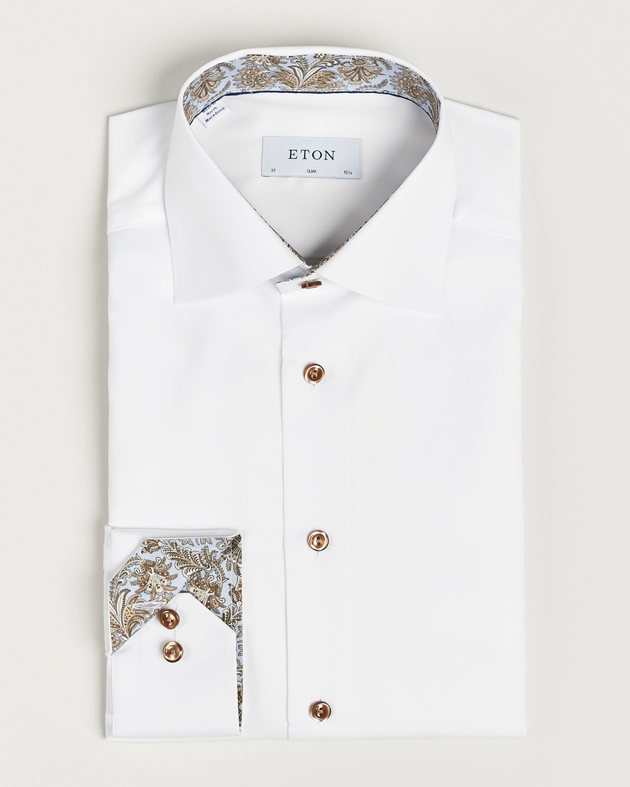 Heren | Overhemden | Eton | Slim Fit Signature Twill Contrast Shirt White