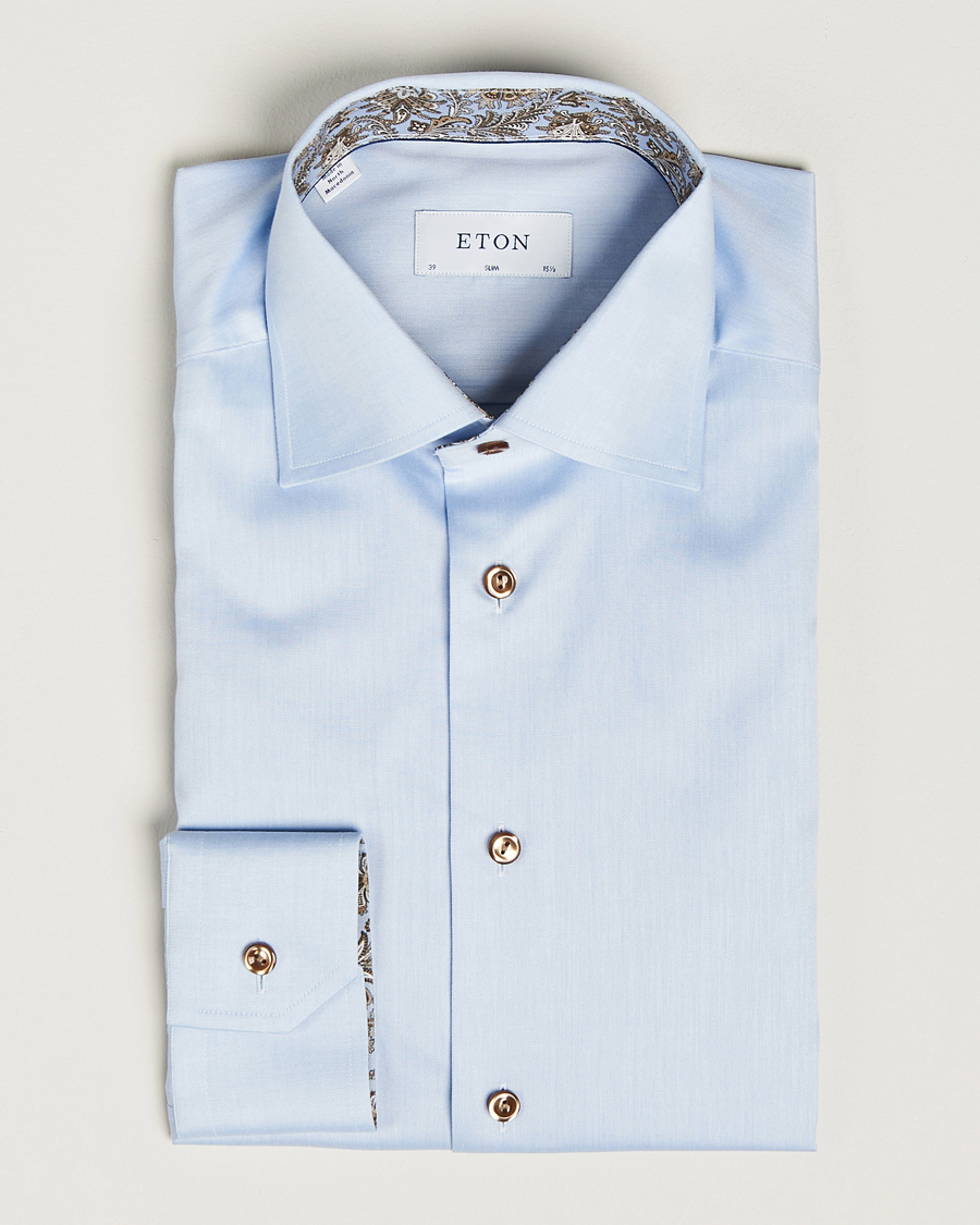 Heren | Overhemden | Eton | Slim Fit Signature Twill Contrast Shirt Blue