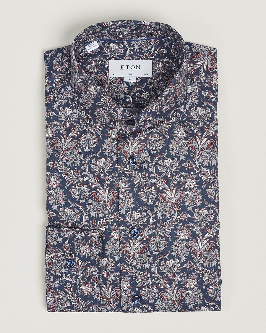 Heren | Overhemden | Eton | Slim Fit Signature Twill Printed Shirt Navy Blue