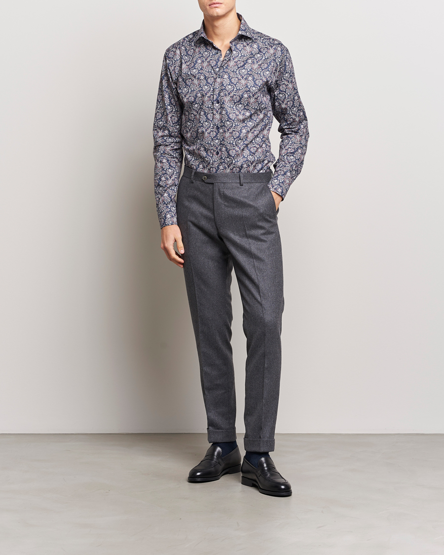 Heren | Overhemden | Eton | Slim Fit Signature Twill Printed Shirt Navy Blue