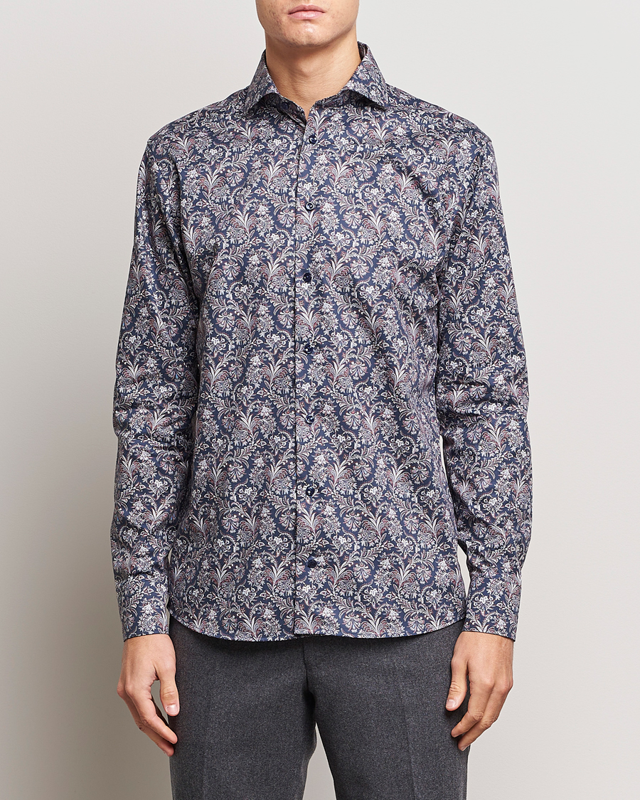Heren | Overhemden | Eton | Slim Fit Signature Twill Printed Shirt Navy Blue