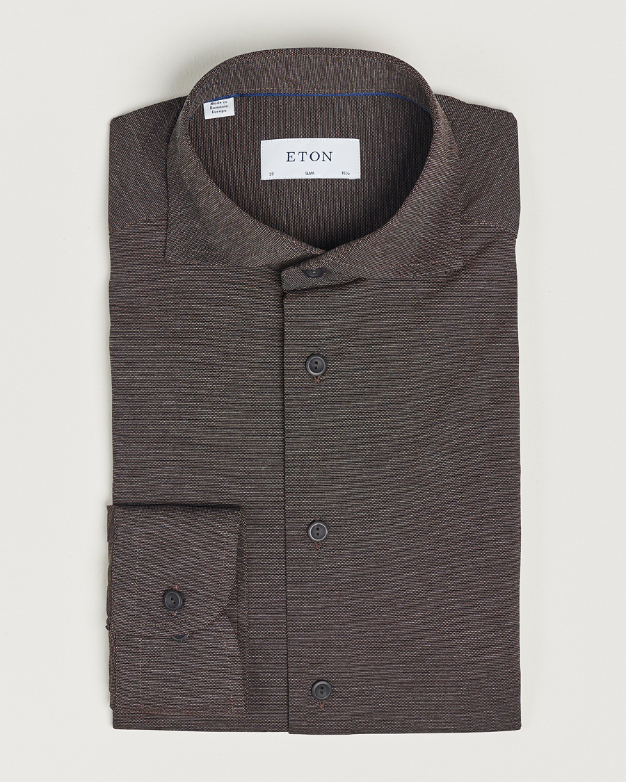 Heren | Overhemden | Eton | Slim Fit Four Way Stretch Shirt Brown Melange