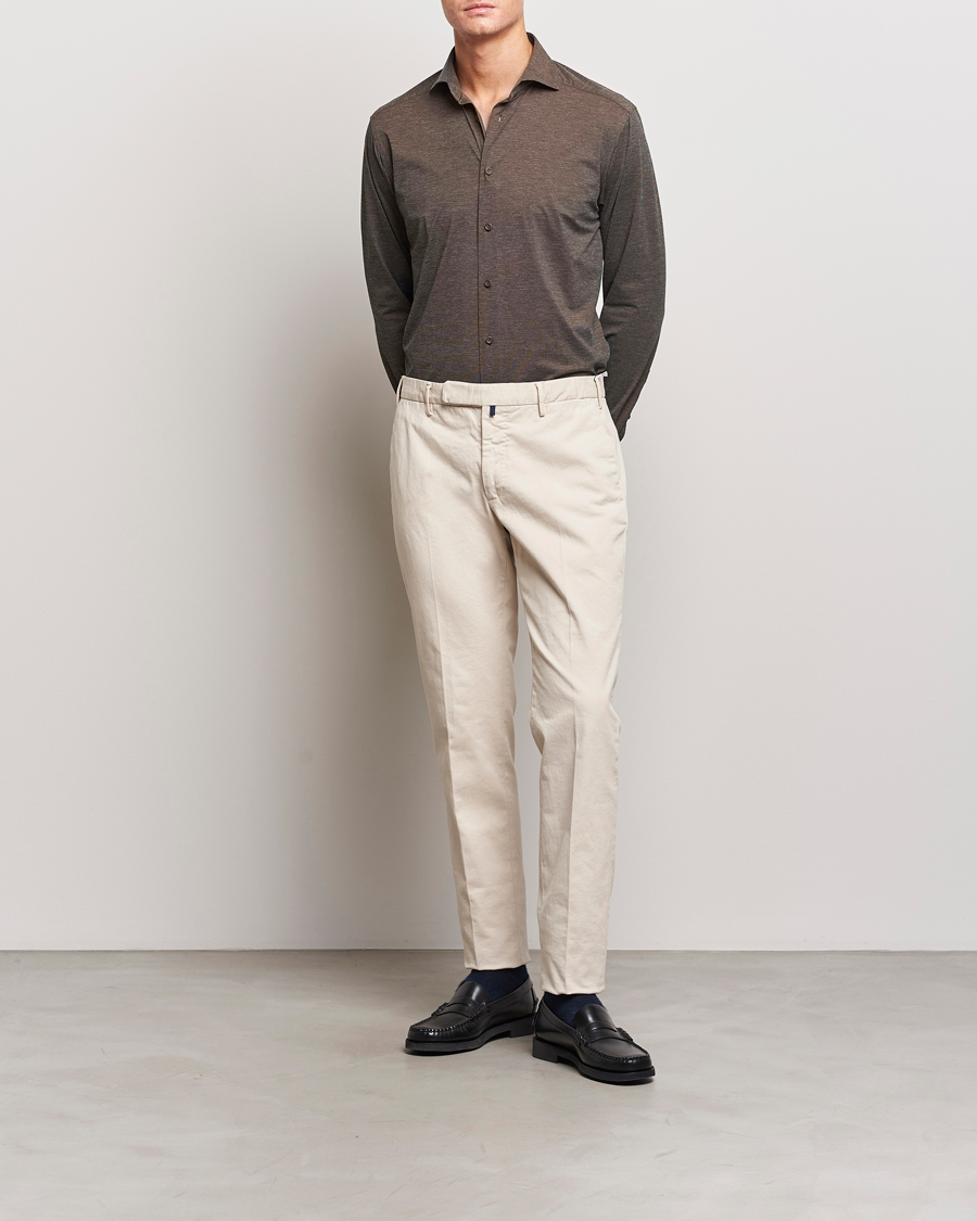 Heren | Overhemden | Eton | Slim Fit Four Way Stretch Shirt Brown Melange