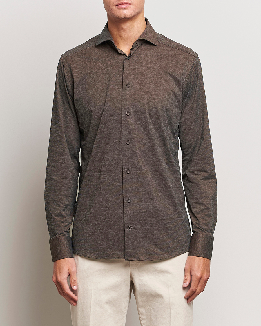 Heren | Overhemden | Eton | Slim Fit Four Way Stretch Shirt Brown Melange