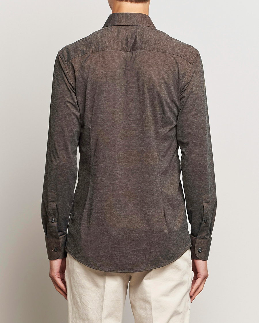 Heren | Overhemden | Eton | Slim Fit Four Way Stretch Shirt Brown Melange