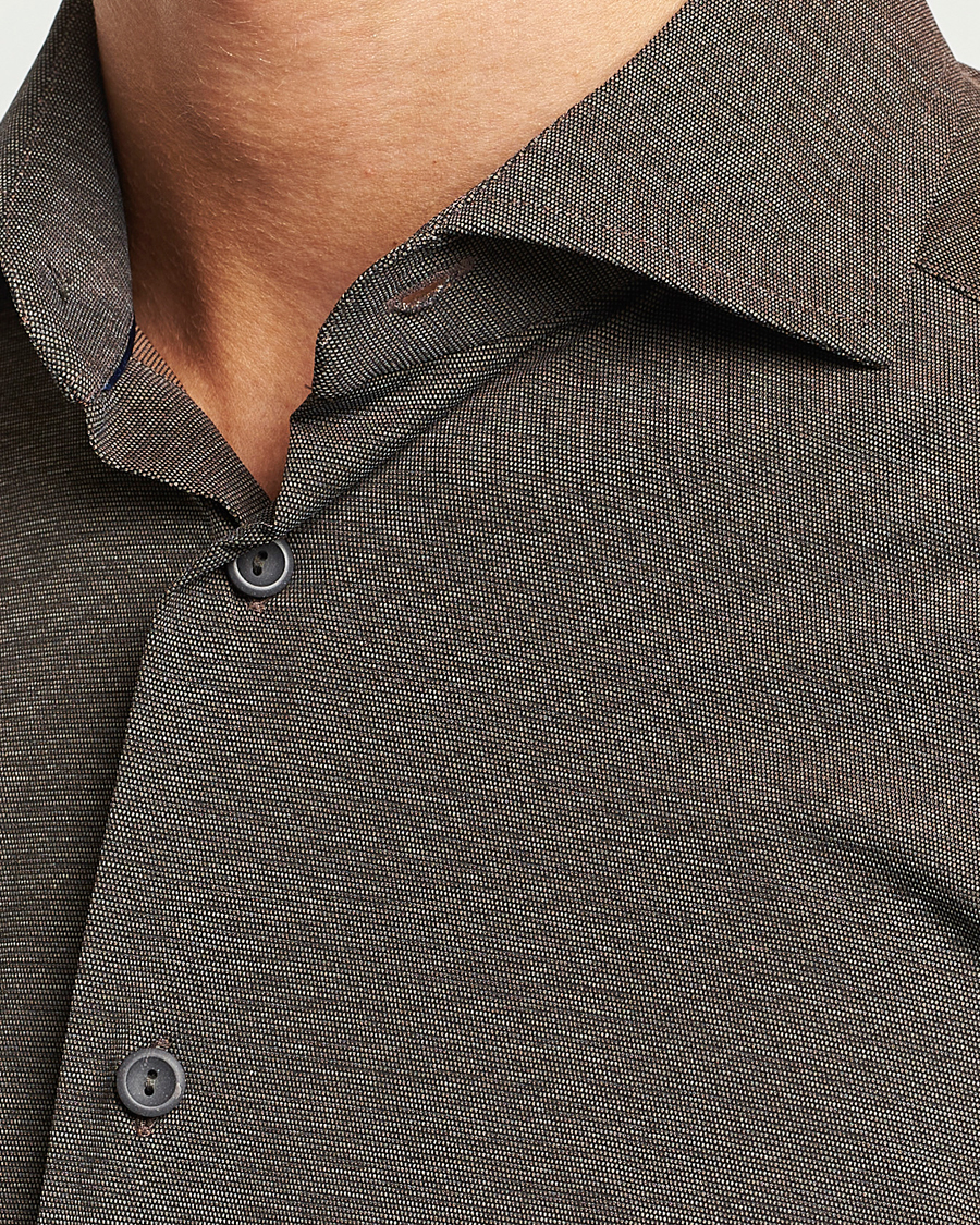Heren | Overhemden | Eton | Slim Fit Four Way Stretch Shirt Brown Melange