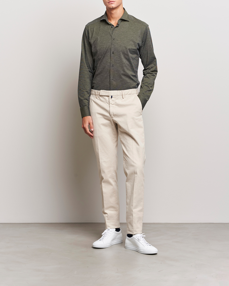 Heren | Overhemden | Eton | Slim Fit Four Way Stretch Shirt Dark Green
