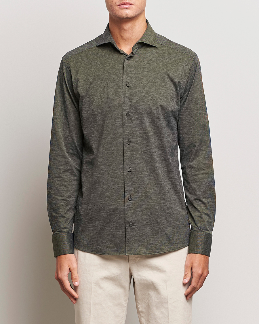 Heren | Overhemden | Eton | Slim Fit Four Way Stretch Shirt Dark Green