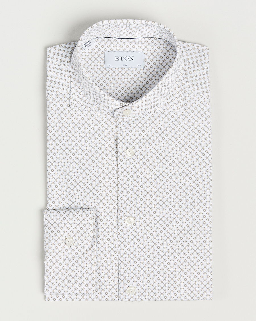 Heren | Overhemden | Eton | Slim Fit Four Way Stretch Printed Shirt Beige