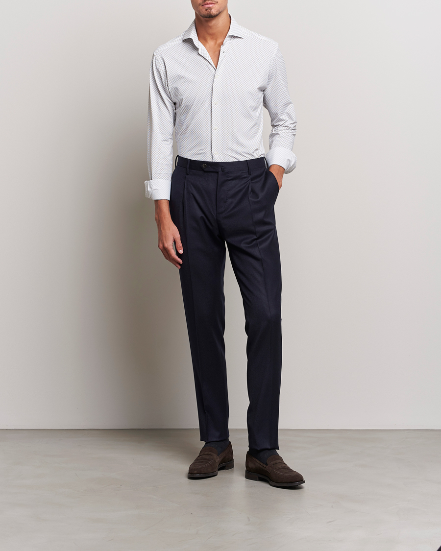 Heren | Overhemden | Eton | Slim Fit Four Way Stretch Printed Shirt Beige