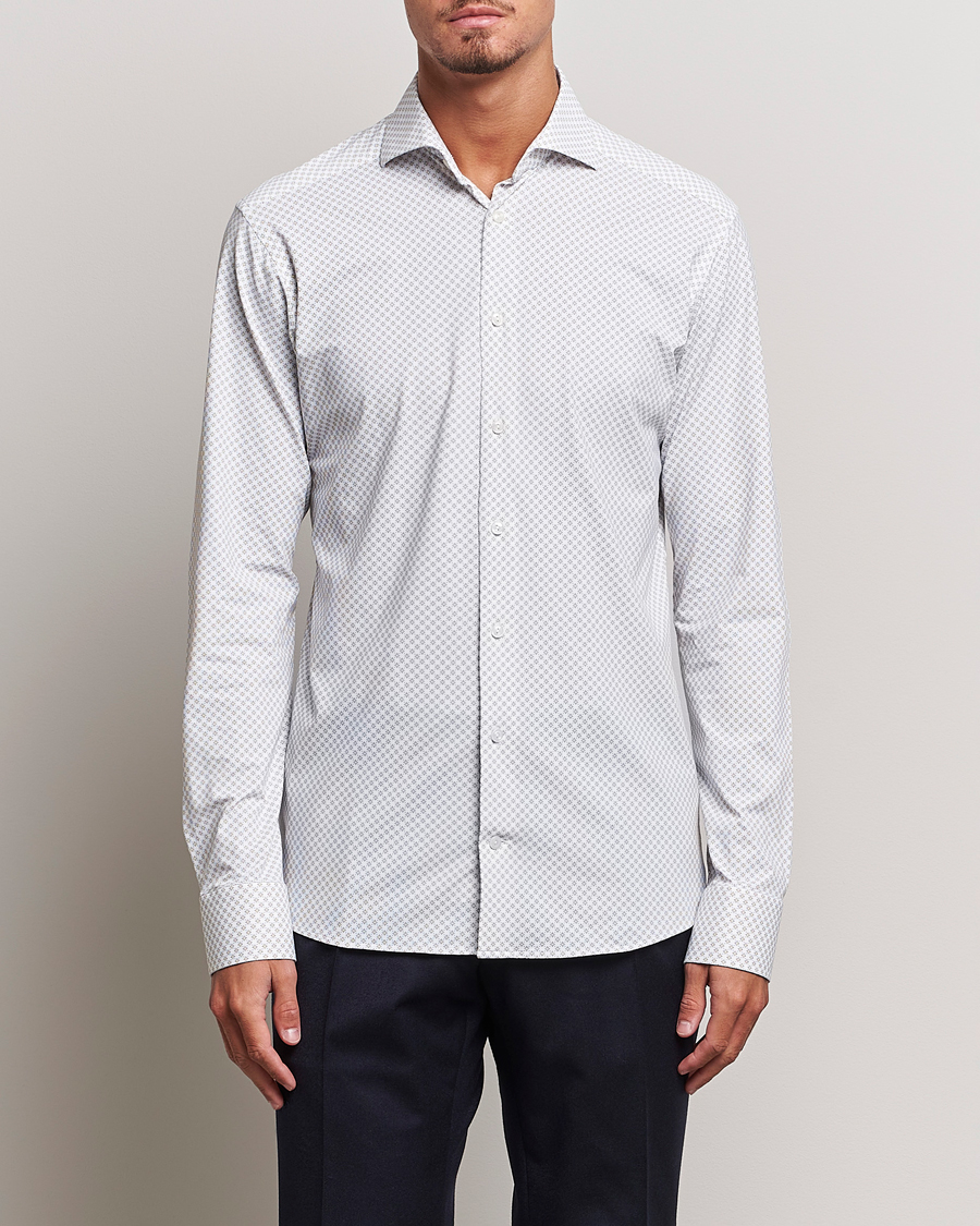 Heren | Overhemden | Eton | Slim Fit Four Way Stretch Printed Shirt Beige